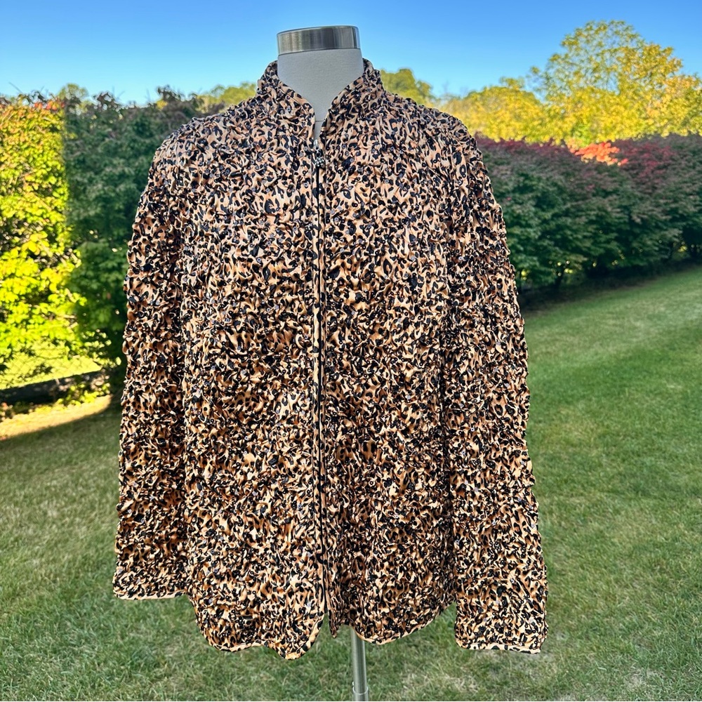 Adressing Woman Woman’s Plus Size Jacket Zip Up Crinkled Sequined Artsy